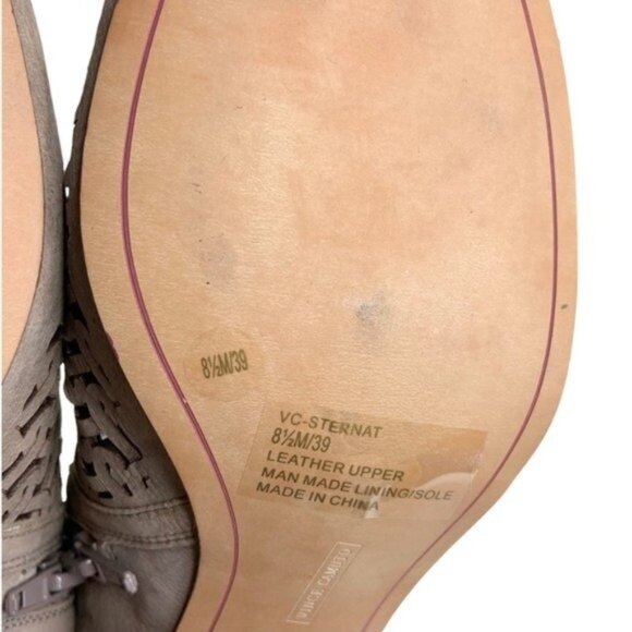 Vince Camuto Slingback Heel Peep Toe Laser Cut Grey Sandals - Picture 9 of 9